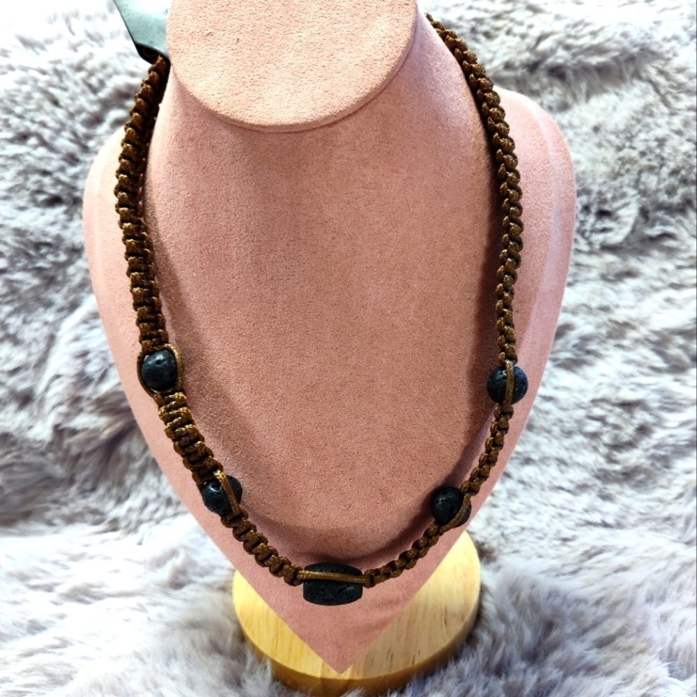 Paparazzi Lone Rock Brown Corded Black Lava Beads Necklace